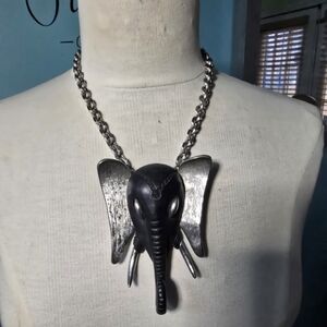 Strikingly Bold Luca Razza Unsigned Elephant Pendant Statement Necklace